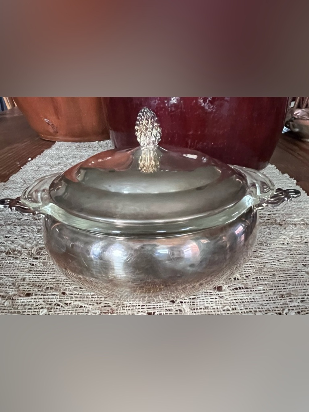 VTG Sheffield Silver Co Covered Lid with Fire King glass insert
